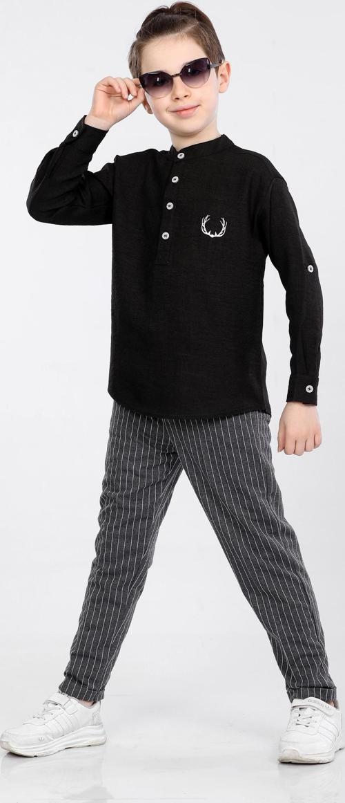 Mornio Erkek Çocuk Üç Düğme Hakim Yaka Gömlek ve Pantolon 2 li Takım VF24KMR5108990 Siyah