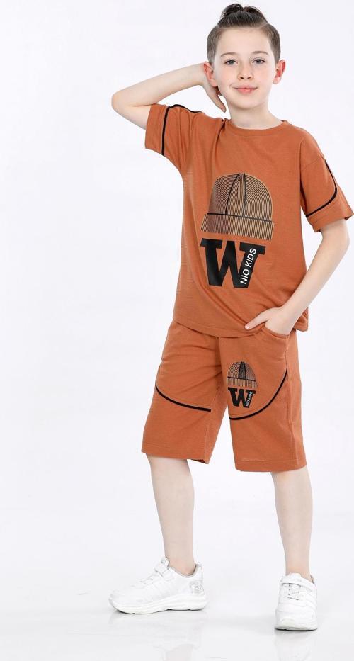 Mornio Erkek Çocuk Baskılı T-shirt ve Şort 2 Li Takım VF24KMR5103334 Kahverengi