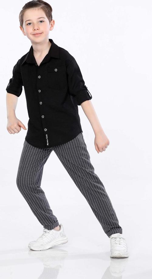 Mornio Erkek Çocuk Gömlek ve Pantolon 2 li Takım VF24KMR5108788 Siyah