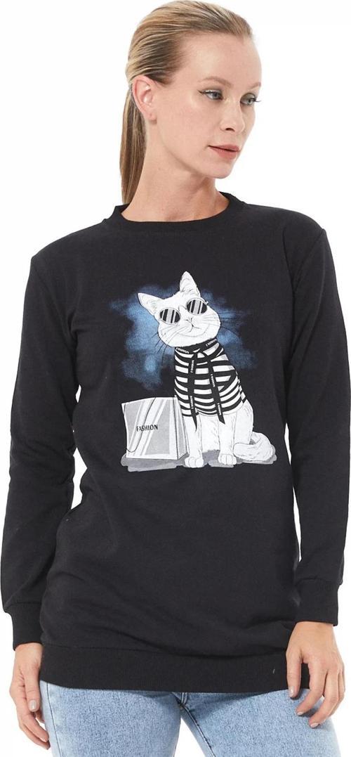 Baskılı Sıfır Yaka Kadın Sweatshirt Siyah ZN5005
