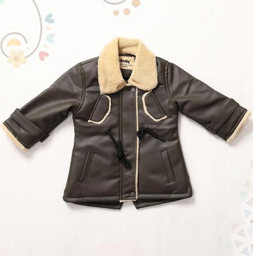 Kız Bebek ve Çocuk Yakası Kürklü Deri Mont HakiAVM2104