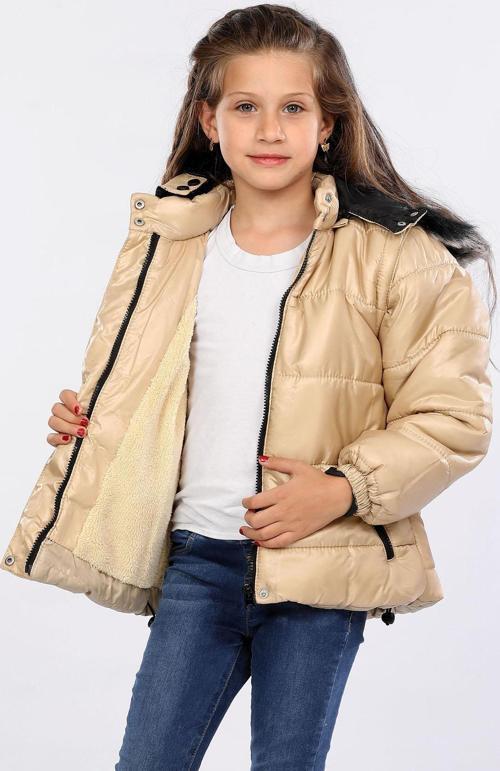 İçi Kürklü Çıkarılabilir Kapişonlu Su ve Rüzgar Geçirmez Çocuk Montu AVM146VF Bej