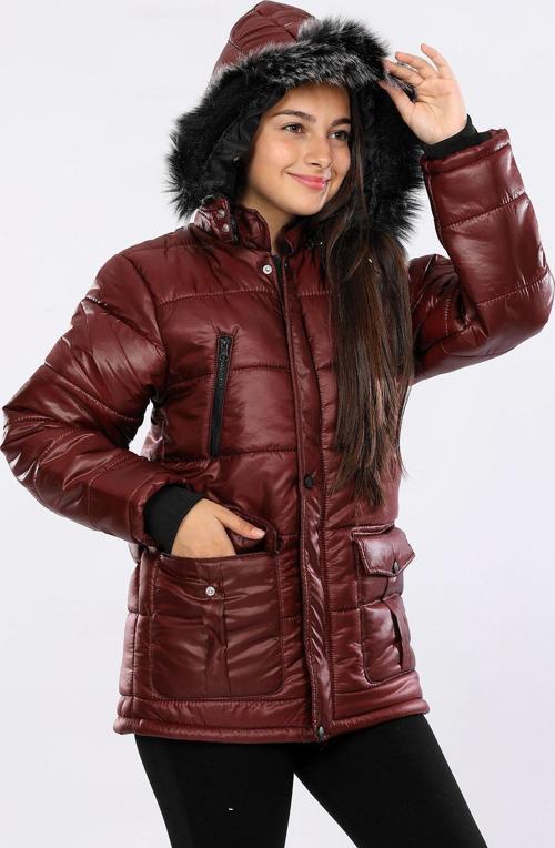 İçi Kürklü Çıkarılabilir Kapişonlu Su ve Rüzgar Geçirmez Çocuk Montu AVM152VF Bordo