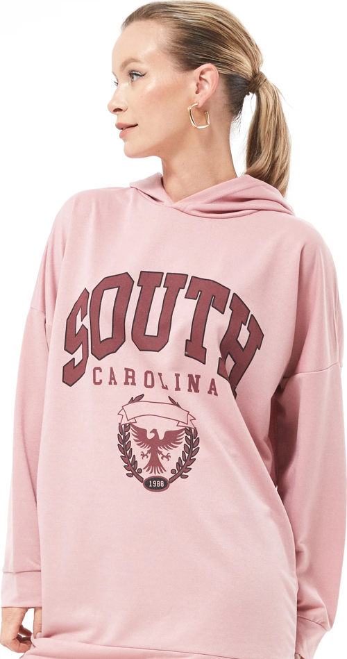 Kapüşonlu Oversize Kadın Sweatshirt Gül Kurusu ZN5029