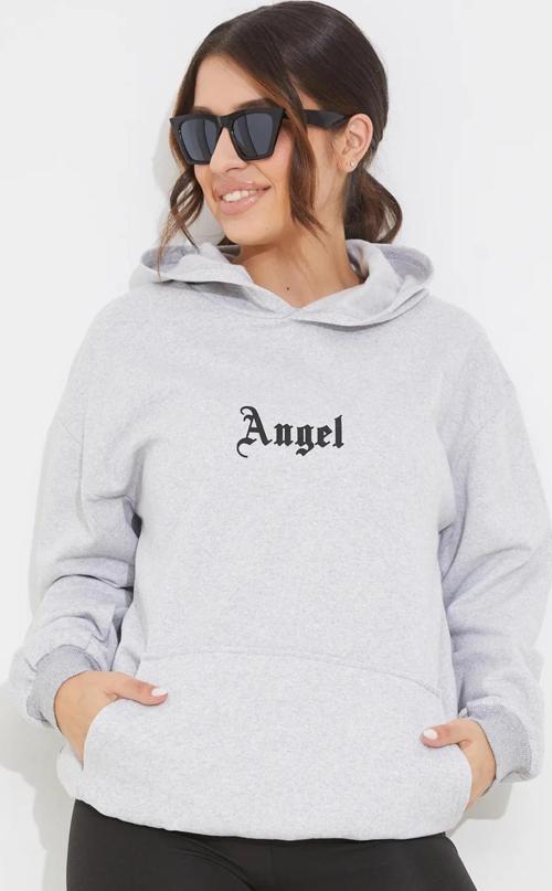 Baskılı Kapüşonlu Kadın Sweatshirt Gri ZN5002