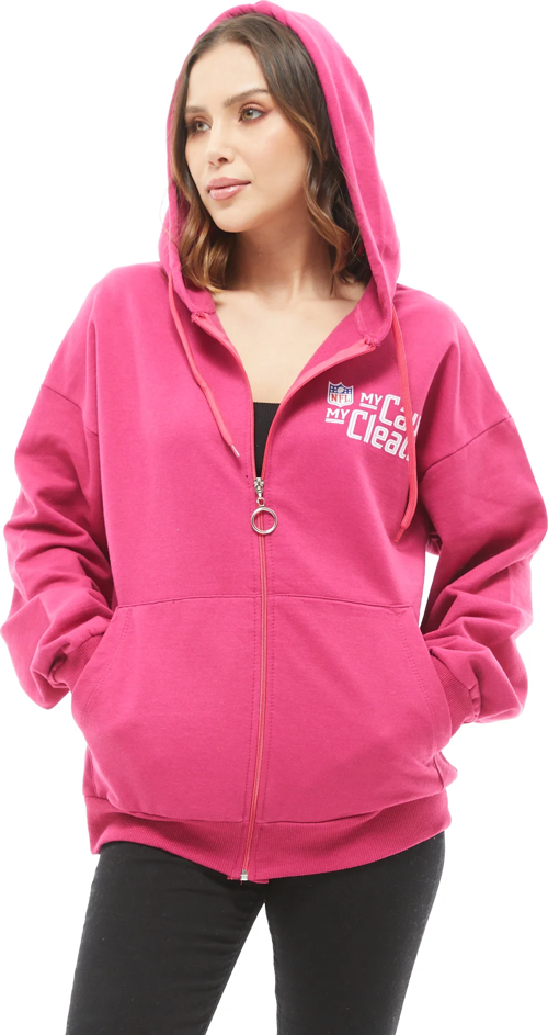 Kanguru Cep Fermuarlı Kadın Sweatshirt Fuşya ZN5025