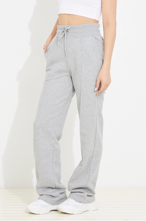 Kadın Çımalı Geniş Bel Bantlı  Eşofman Altı Gri ZN5058