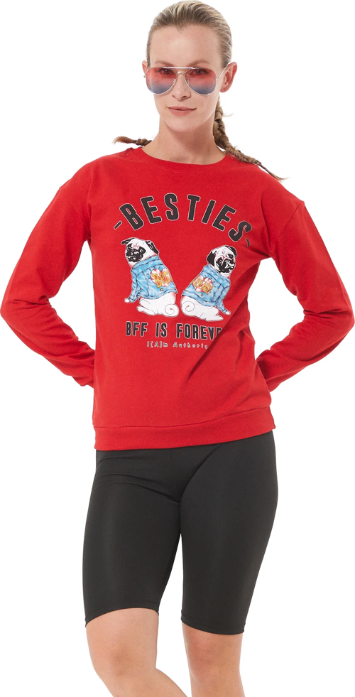 Kadın Baskılı Sweatshirt Kırmızı ZN5048