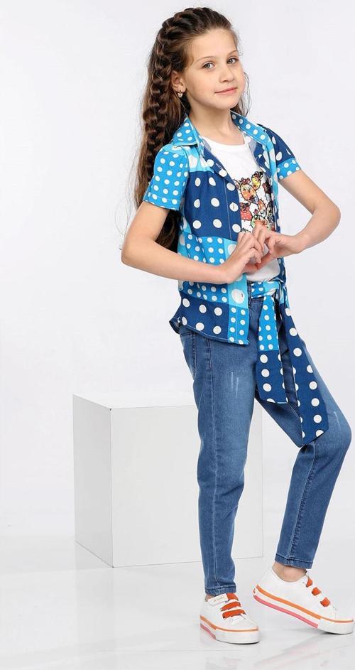 Mornio Puantiye Baskılı Renkli Gömlek, Tişört ve Kot Pantolon 3 lü Takım MRN2406
