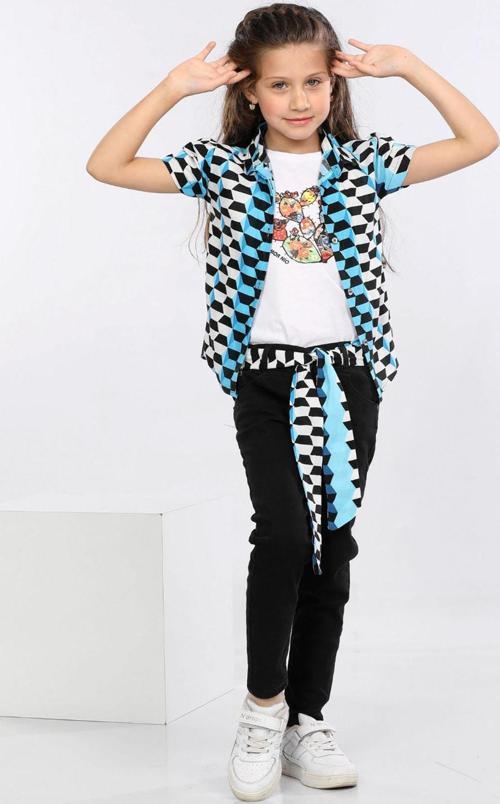 Mornio Geometrik Desen Baskılı Renkli Gömlek, Tişört ve Kot Pantolon 3 lü Takım MRN2410