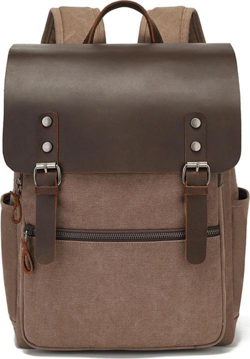 Çok Fonksiyonlu Laptop Bölmeli Kanvas Kumaş  Sırt Çantası Kahverengi YH022