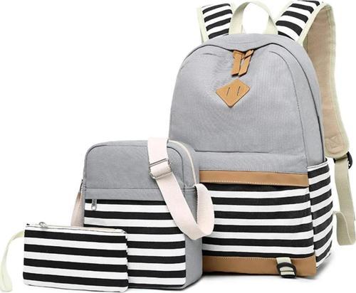 Unisex Çanta Seti (Laptop Bölmeli Sırt Çantası, Çapraz Çanta, Telefon Çantası) Gri SRT8810