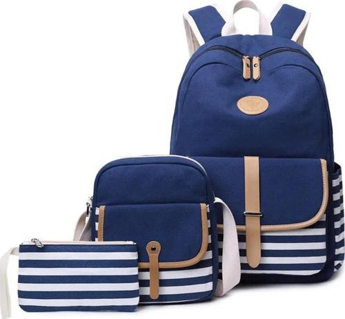 Unisex Çanta Seti (Laptop Bölmeli Sırt Çantası, Çapraz Çanta, Telefon Çantası) Lacivert SRT8893-1