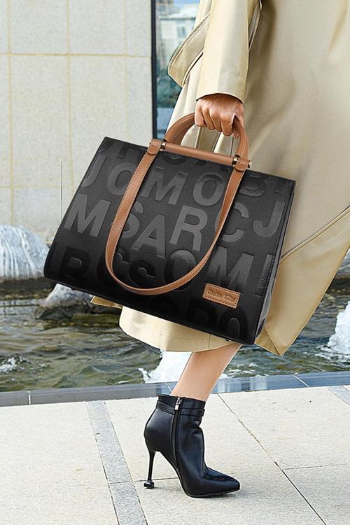 Kabartma Baskılı Şık Kadın Omuz ve El Çantası Siyah WB10058