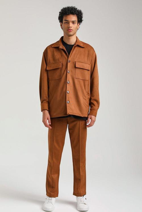 Süet Üst Kahverengi Slim Fit Takım 23Fwm64027