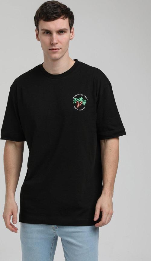 Bisiklet Yaka Siyah Oversize Tişört 23SSM20336