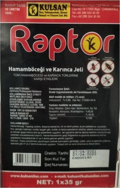 Raptor Hamamböceği Ve Karınca Jeli Kulsan 35 Gram