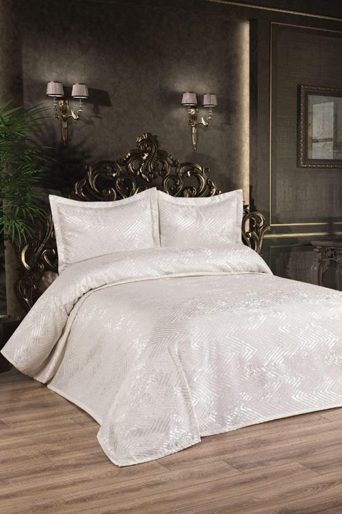 Dream Jakarlı Şönil Çift Kişilik Pike Takımı 3 Parça Set Krem