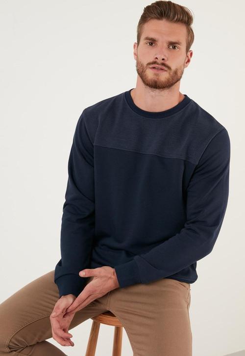 Pamuklu Bisiklet Yaka Slim Fit Erkek Sweat 5905033 İNDİGO