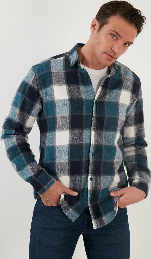Ekoseli Uzun Kollu Slim Fit Kışlık Erkek Gömlek CF21W112844 PETROL