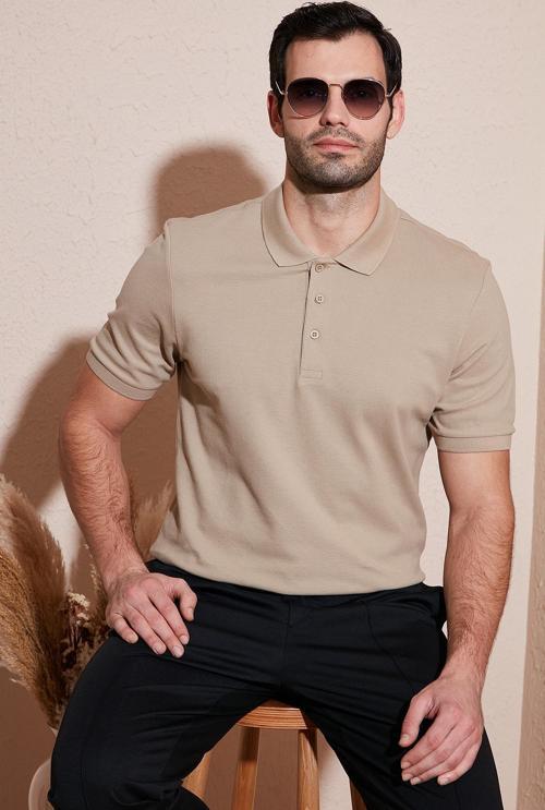 Pamuklu Regular Fit Düğmeli Erkek Polo Yaka T Shirt 5902127 VİZON