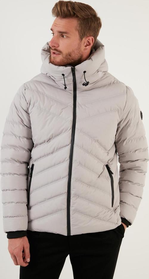 Slim Fit Kapüşonlu Dik Yaka Cepli Kışlık Erkek Mont 6274909 TAŞ