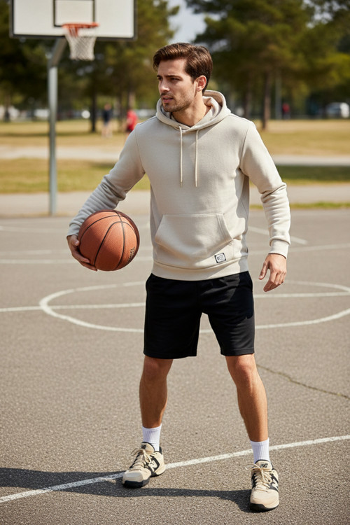 Slim Fit Kapüşonlu Kanguru Cepli İçi Tüylü Yumuşak Şardonlu Erkek Sweat 5905281 KREM