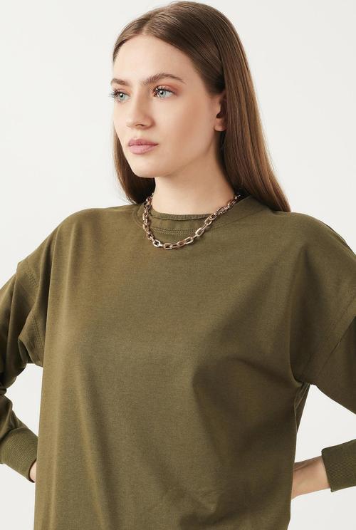 Bisiklet Yaka Basic Örme Bayan Sweat 5413012 HAKİ
