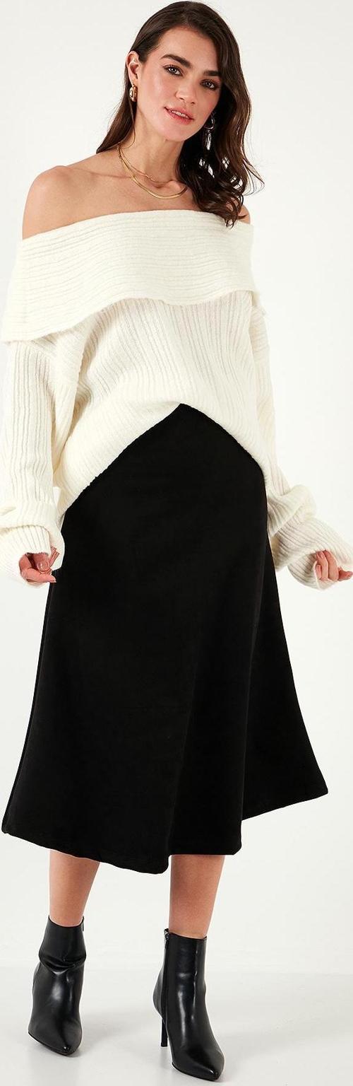 Streç Regular Fit Yüksek Bel Midi Boy Süet Çan Bayan Etek 5866180 SİYAH