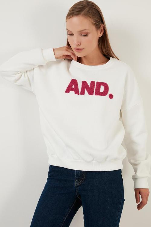 Regular Fit Bisiklet Yaka Kalın İçi Polarlı Şardonlu Kışlık Örme Bayan Sweat 5864880 BEYAZ