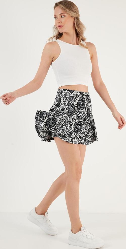 Desenli Beli Lastikli Mini Bayan Şort Etek 5865118 SİYAH-BEYAZ