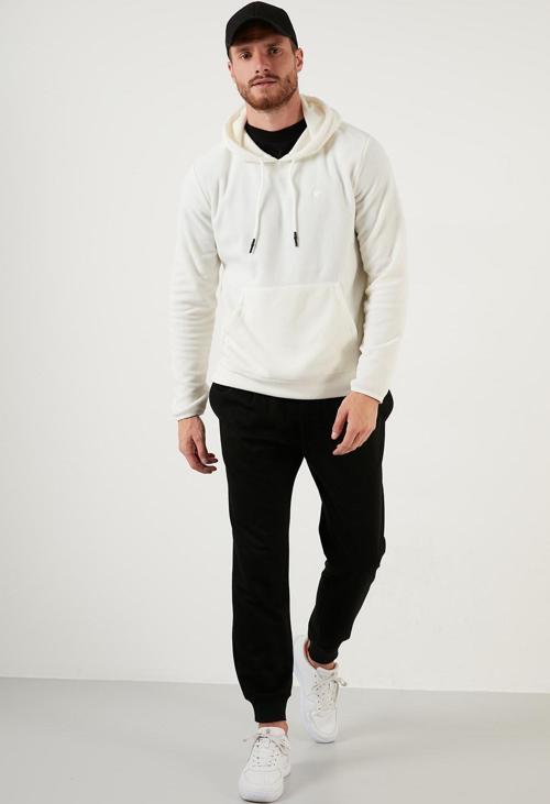 Slim Fit Kanguru Cepli Kapüşonlu Erkek Polar 5906032 EKRU