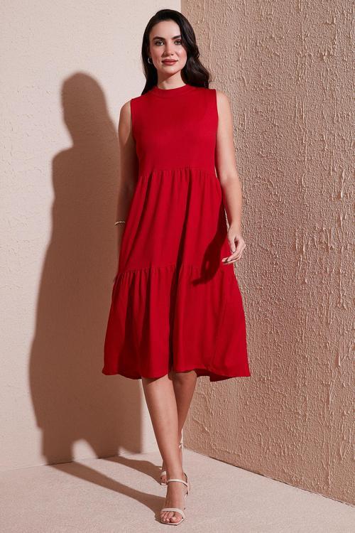 Regular Fit Kolsuz Midi Bayan Elbise 5869008 KIRMIZI