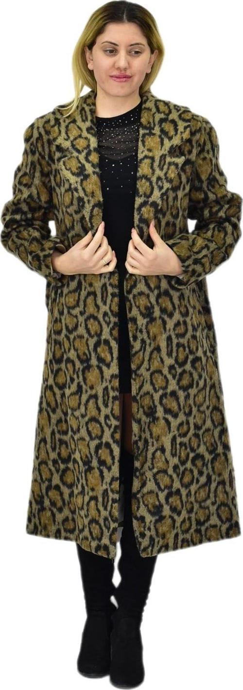 Kadın Leopar Desenli Uzun Kaşe Kaban BGL-ST04064
