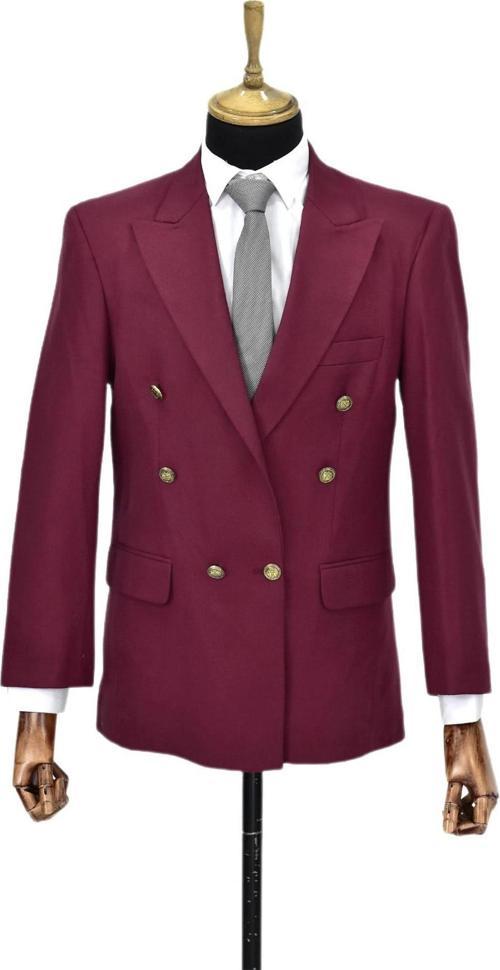 Erkek Bordo Renk, Kruvaze Tek Ceket Sivri Yaka BGL-KRV001
