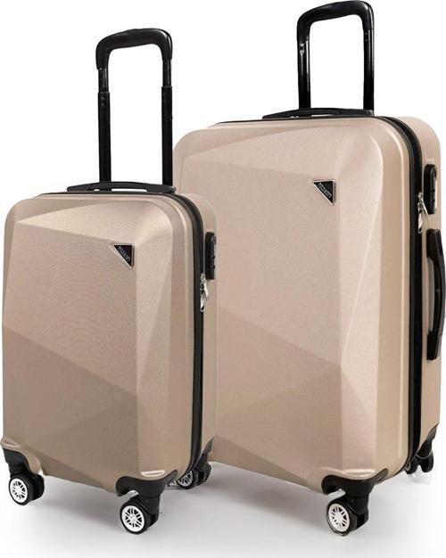 Elmas Model Gold Renk 2'li Valiz Seti (Kabin+Orta)