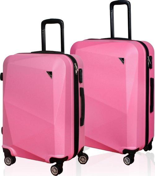 Elmas Model Pembe Renk 2'li Valiz Seti (Orta+Büyük)
