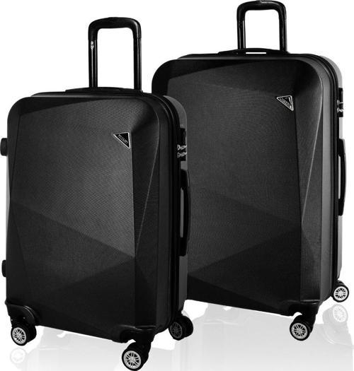 Elmas Model Siyah Renk 2'li Valiz Seti (Orta+Büyük)