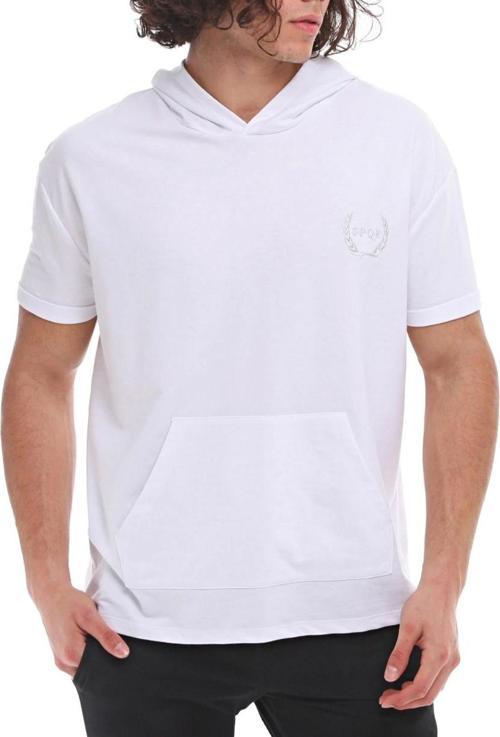 SPQR Pamuklu Kapüşonlu Kısa Kollu Sweatshirt NEPTUNE BEYAZ
