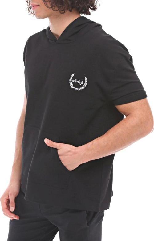 SPQR Pamuklu Kapüşonlu Kısa Kollu Sweatshirt NEPTUNE SİYAH