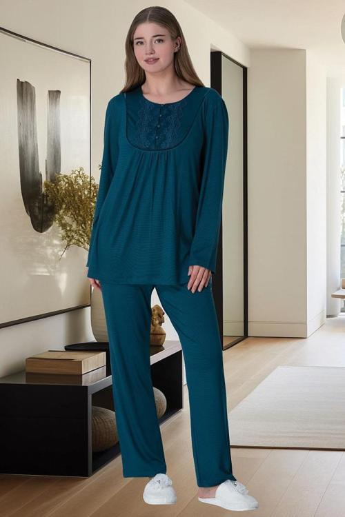Mecit 6020 Bayan Petrol Yeşili Büyük Beden Pijama Takımı