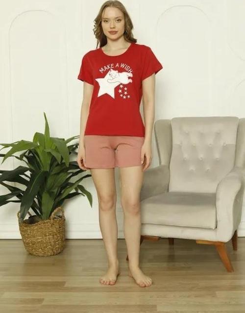 Bayan Kısa Kollu Şortlu Pijama Takımı 4013
