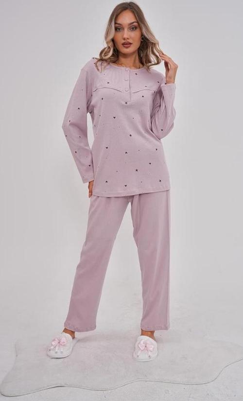 Mecit 6150 Bayan Lila Yüzde Yüz Pamuk Büyük Beden Pijama Takımı