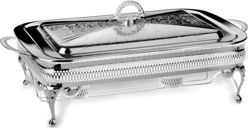 İngiliz Gümüşü Isıtıcılı Dikdörtgen Yemek Servis 46 x 25 x 19 cm