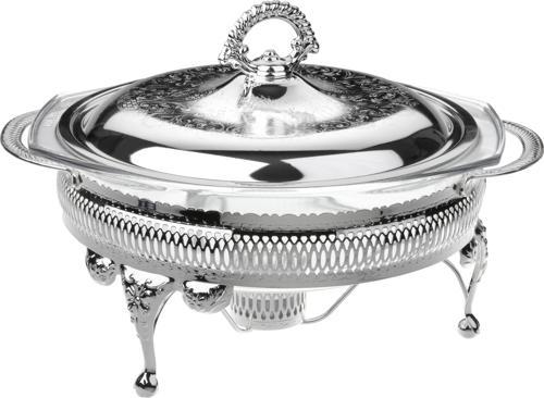 İngiliz Gümüşü Isıtıcılı Yuvarlak Yemek Servis 29.5 x 23.5 x 19.5  cm
