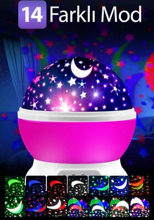 Tavana Işık Yansıtmalı Gece Lambası Dönen Yıldız Ay Projeksiyon Oda Lambası Işık Küresi-Star Master