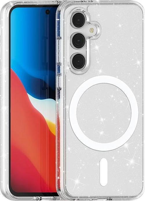 Galaxy S24 FE Kılıf Magsafe Şarj Özellikli Parlayan Simli Saydam Renkli Allstar Kılıf