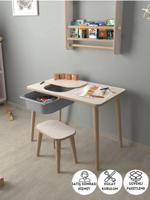 Çocuk Oyun Etkinlik Çalışma Masası Sepetli Ahşap Mdf Masa Takımı