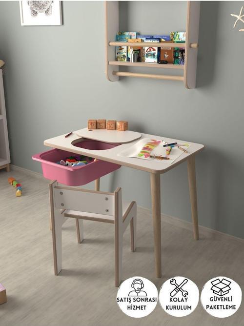Çocuk Oyun Ve Aktivite Masası - 1 Sandalye - Pembe Sepetli
