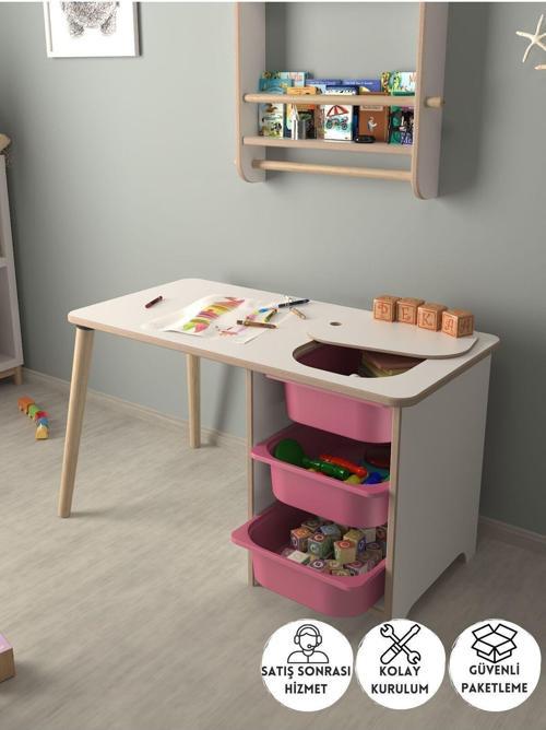 Çocuk Oyun Ve Aktivite Masası - Pembe Sepetli